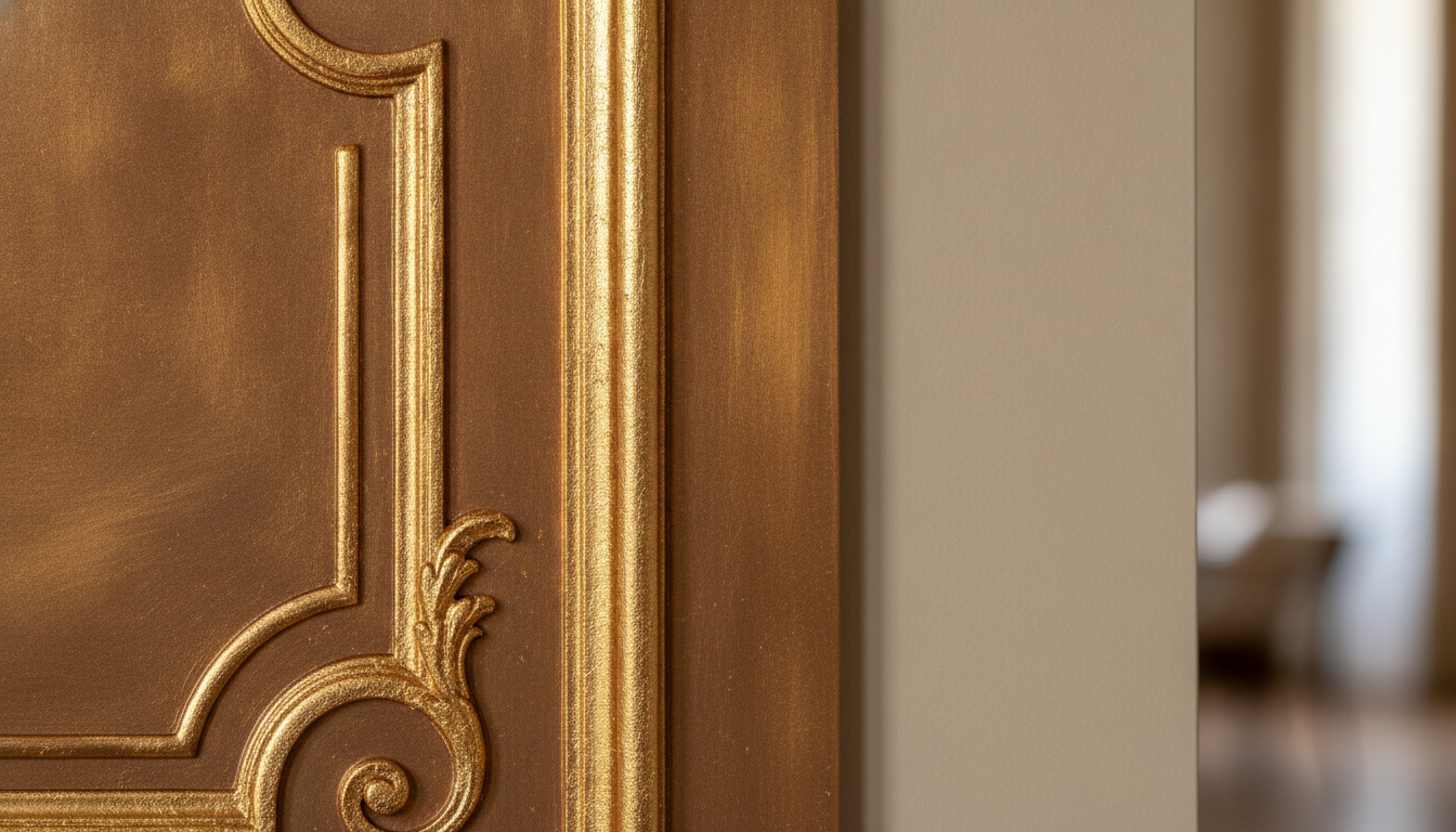 Dettaglio decorativo in foglia oro su parete
